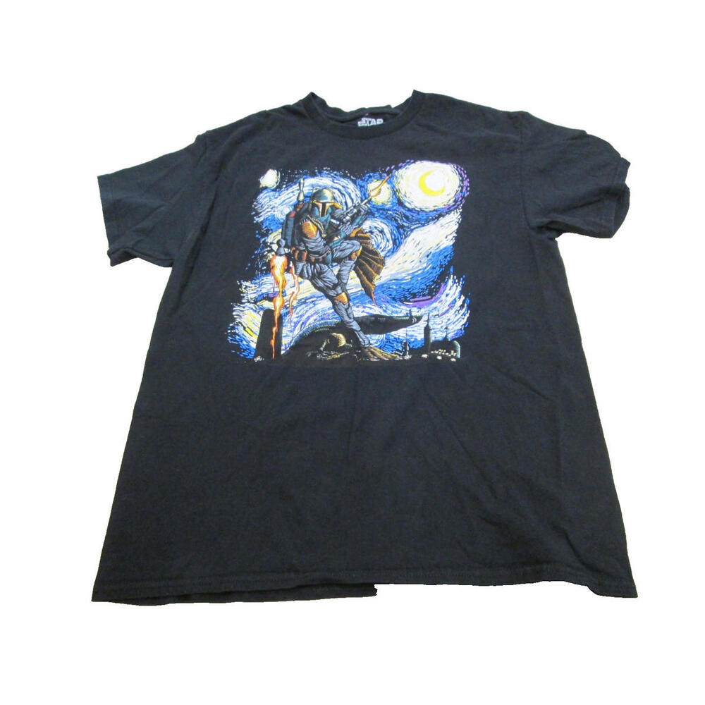 Star Wars Boba Fett Van Gogh Starry Night T-Shirt Black Mad Engine Mens Size L